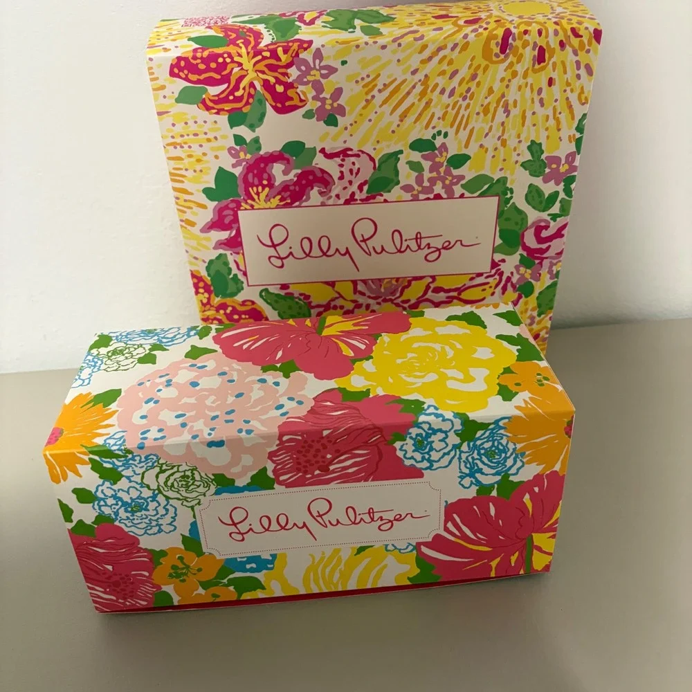 Lilly Pulitzer Empty  Floral Print Gift Box Set of‎ 2 Pink Yellow Blue Flowers